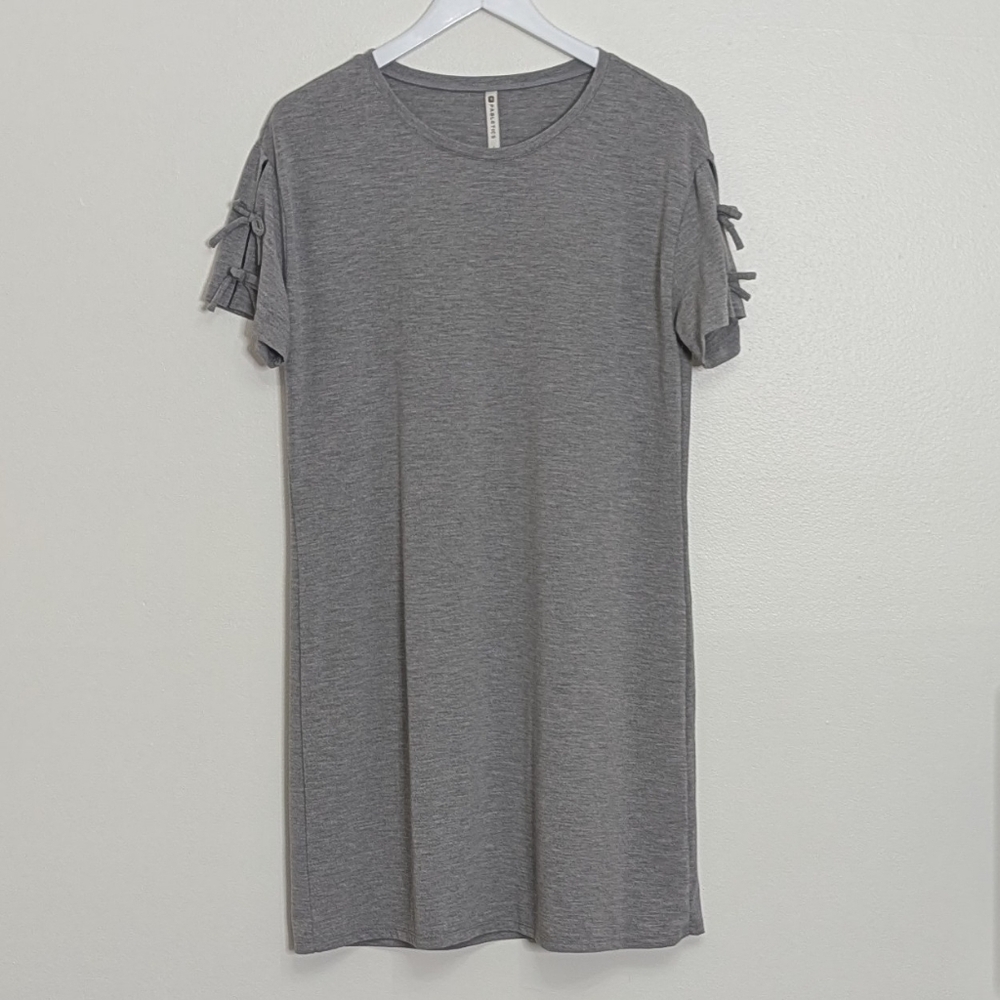 Fabletics Dress Large Gray Yani Mini Dress Tie Sleeve Detail Athleisure